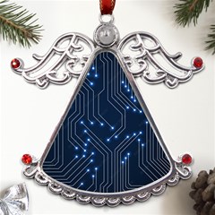 Seamless Pattern Of Glowing Circuit Board Neon Technology Metal Angel With Crystal Ornament by Loisa77