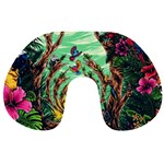 Monkey Tiger Bird Parrot Forest Jungle Style Travel Neck Pillow Front