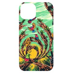 Monkey Tiger Bird Parrot Forest Jungle Style Iphone 14 Black Uv Print Case by Grandong