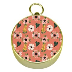 Flower Pink Brown Pattern Floral Gold Compasses by anzea