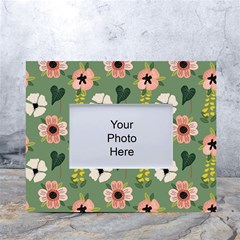 Flower Green Pink Pattern Floral White Tabletop Photo Frame 4 x6  by anzea