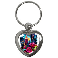 City Rose 2-gigapixel-art-scale-4 00x Key Chain (heart) by BrightWear