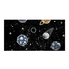 Glittering Planets Space Galaxy Glitter Black Satin Wrap 35  X 70  by Perong