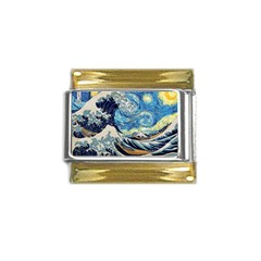 The Great Wave Of Kanagawa Painting Gold Trim Italian Charm (9mm) by Perong