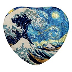 The Great Wave Of Kanagawa Painting Heart Glass Fridge Magnet (4 Pack) by Perong