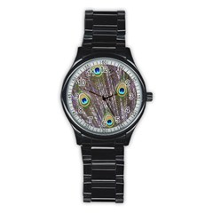 Peacock Bird Feathers Plumage Peacock Stainless Steel Round Watch by Perong