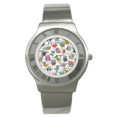 Owl Animal Bird Pattern Stainless Steel Watch by Perong