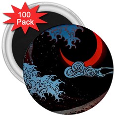 Night In The Ocean Red Waves Art Moon Dark Japanese Wave 3  Magnets (100 Pack) by Perong