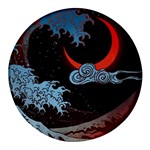 Night In The Ocean Red Waves Art Moon Dark Japanese Wave Round Glass Fridge Magnet (4 pack) Front