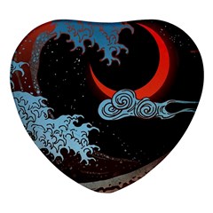 Night In The Ocean Red Waves Art Moon Dark Japanese Wave Heart Glass Fridge Magnet (4 Pack) by Perong