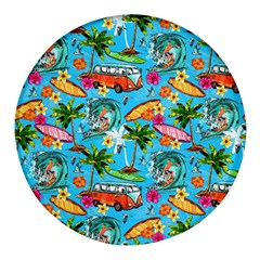 Summer Pattern Seamless Round Glass Fridge Magnet (4 Pack) by Perong