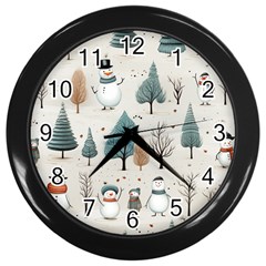 Snowman Snow Christmas Wall Clock (black) by Ravend