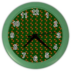 Kawaii Pumpkin Patt Green Color Wall Clock by snowwhitegirl