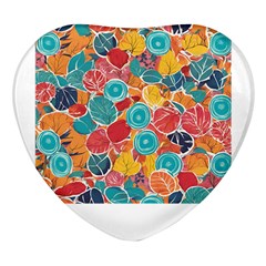 Floral And Leaves Pattern Heart Glass Fridge Magnet (4 Pack) by BellaVistaTshirt02