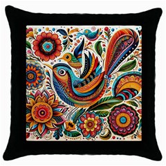 Madhubani Art A Throw Pillow Case (black) by BellaVistaTshirt02