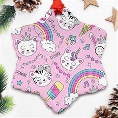 Beautiful Cute Animals Pattern Pink Ornament (snowflake) by Grandong