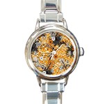 Leaf Yellow Point Flower White Round Italian Charm Watch Front