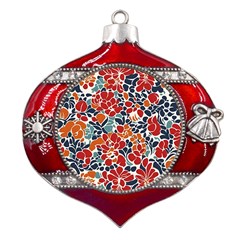 Colorfuleclecticfloralpattern Metal Snowflake And Bell Red Ornament by BellaVistaTshirt02