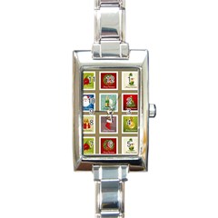 Christmas Stamp Pattern Rectangle Italian Charm Watch by Maspions