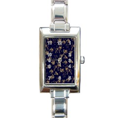 Christmas Pattern Gold December  Happy Holidays Merry Christmas Winter Family Festive Gold New Year Rectangle Italian Charm Watch by Maspions