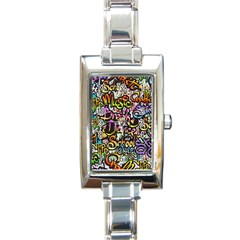 Graffiti Word Seamless Pattern Rectangle Italian Charm Watch by Bedest