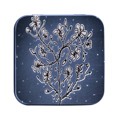 Nature Charm Drawing  Square Metal Box (black) by dflcprintsclothing