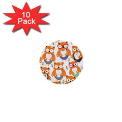 Cute Colorful Owl Cartoon Seamless Pattern 1  Mini Buttons (10 Pack)  by Apen