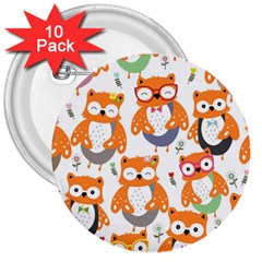 Cute Colorful Owl Cartoon Seamless Pattern 3  Buttons (10 Pack)  by Apen