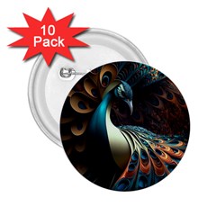 Colorful Peacock Bird Feathers 2 25  Buttons (10 Pack)  by Apen