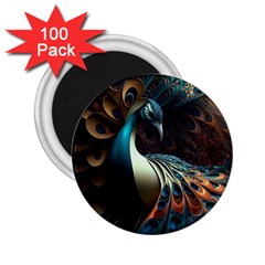 Colorful Peacock Bird Feathers 2 25  Magnets (100 Pack)  by Apen