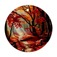 Forest Path Red Nature Ornament (round) by Bedest