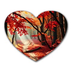 Forest Path Red Nature Heart Mousepad by Bedest