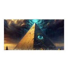 Mystic Blue Pyramid Art Satin Wrap 35  X 70  by ExtraAwesomeSauce