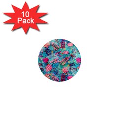 Pink On Blue Leaves 1  Mini Magnet (10 Pack)  by kyorashop23