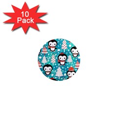 Blue Penguin Pattern, Adoxali, Christmas, Cute 1  Mini Magnet (10 Pack)  by kyorashop23