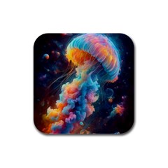 Cosmic Jellyfish Artwork Rubber Square Coaster (4 Pack) by ExtraAwesomeSauce