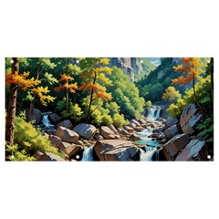 Serene Mountain Waterfall Landscape Banner And Sign 8  X 4  by ExtraGoodSauce