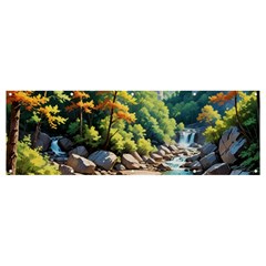 Serene Mountain Waterfall Landscape Banner And Sign 12  X 4  by ExtraGoodSauce