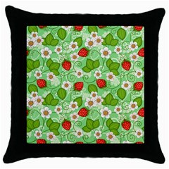 Strawberries Pattern Seamless Throw Pillow Case (black) by Posterlux