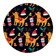 Funny Christmas Pattern Background Round Glass Fridge Magnet (4 Pack) by Ket1n9