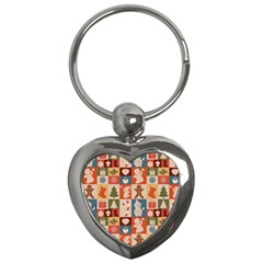 Cute Christmas Seamless Pattern Vector  - Key Chain (heart) by Ket1n9