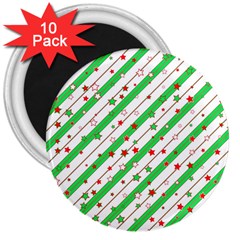 Christmas Paper Stars Pattern Texture Background Colorful Colors Seamless 3  Magnets (10 Pack)  by Ket1n9