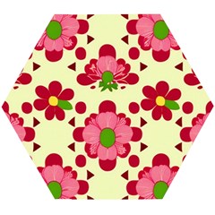 Retro 1960s Flowers Pattern 4 Wooden Puzzle Hexagon by violetheavensky