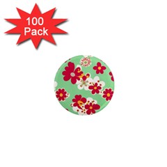 Retro 1960s Flowers Pattern 1  Mini Magnets (100 Pack)  by violetheavensky