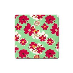 Retro 1960s Flowers Pattern Square Magnet by violetheavensky