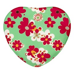 Retro 1960s Flowers Pattern Heart Glass Fridge Magnet (4 Pack) by violetheavensky