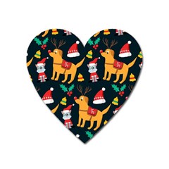 Funny Christmas Pattern Background Heart Magnet by Ket1n9