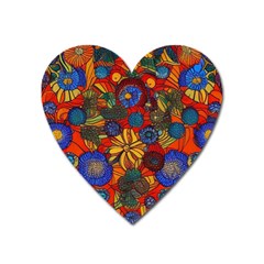 Mid Century Retro Floral 1970s 1960s Pattern 69 Heart Magnet by violetheavensky