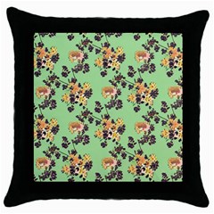 Retro 1880s Flowers Pattern 24 Throw Pillow Case (black) by violetheavensky