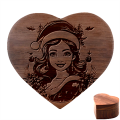 Young Woman With Santa Claus Clothes Isolated Illustration Wb Heart Wood Jewelry Box by dflcprintsclothing